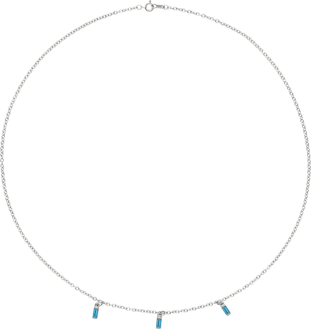 14K Gold Straight Baguette Natural Swiss Blue Topaz Articulated Baguette Necklace - White Gold