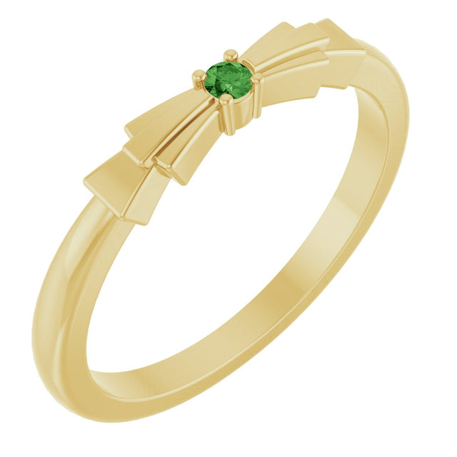14K Gold Round Natural Green Tourmaline Stackable Ring - Yellow Gold