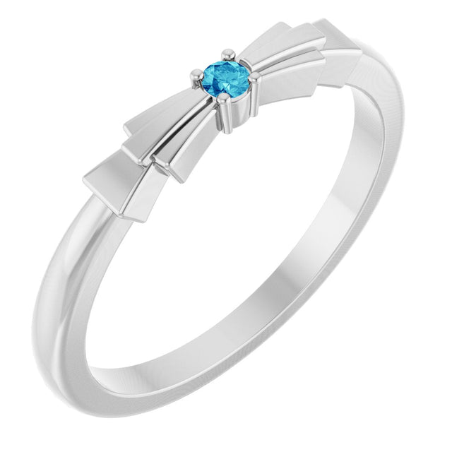 Platinum Round Natural Blue Zircon Stackable Ring – 2mm Stones