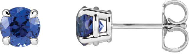 Platinum Lab-Grown Blue Sapphire Round 4-Prong Claw Stud Earrings