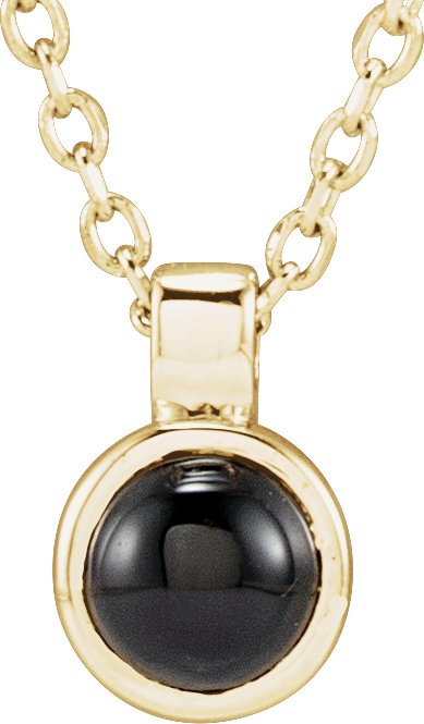14K Gold Round Natural Onyx Bezel-Set Necklace or Pendant - Yellow Gold