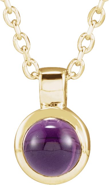 14K Gold Round Natural Amethyst Bezel-Set Necklace or Pendant - Yellow Gold