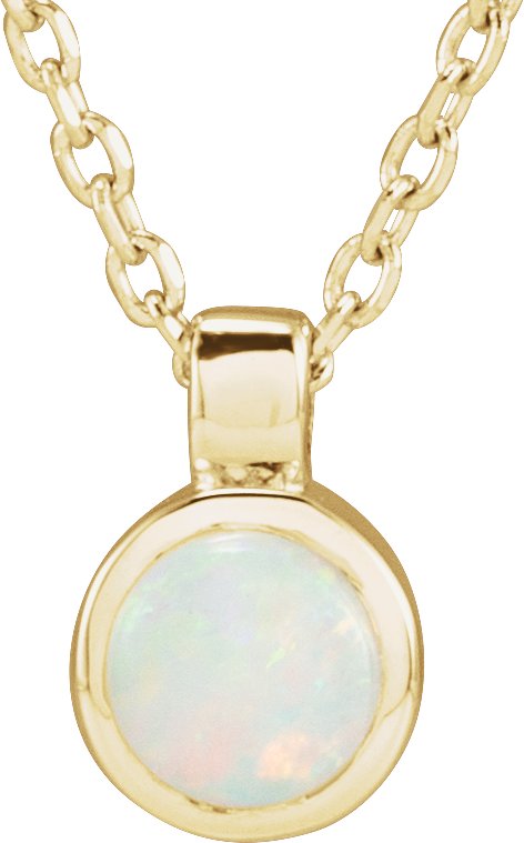 14K Gold Round Natural White Opal Bezel-Set Necklace or Pendant - Yellow Gold