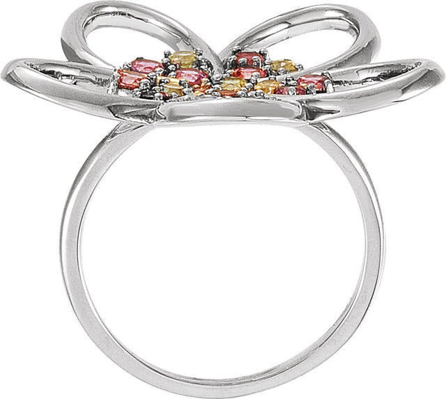 14K Gold Round Natural Pink Tourmaline Flower Ring - White Gold