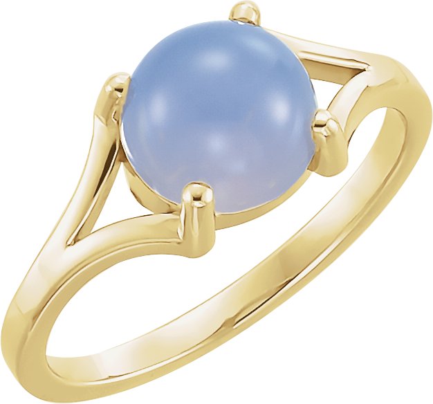 14K Gold Round Natural Blue Chalcedony Cabochon Ring - Yellow Gold
