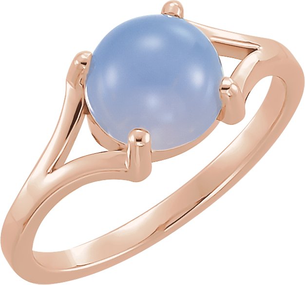 14K Gold Round Natural Blue Chalcedony Cabochon Ring - Rose Gold