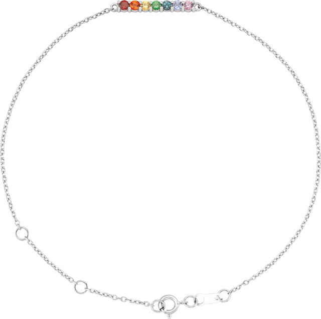 Platinum Round Natural Multi-Gemstone Accented Bar Bracelet