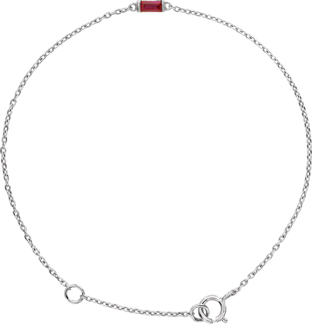 14K Gold Straight Baguette Natural Ruby Baguette Bracelet - White Gold