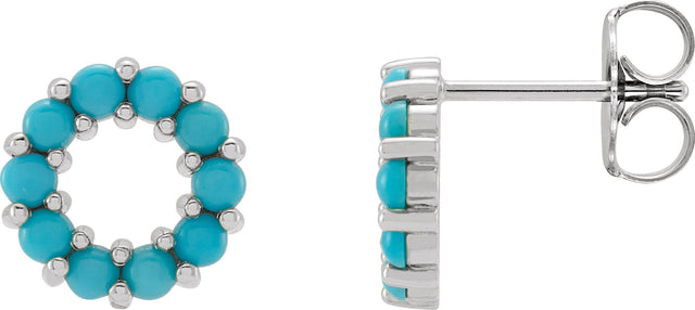 Platinum Round Natural Turquoise Halo-Style Cabochon Earrings