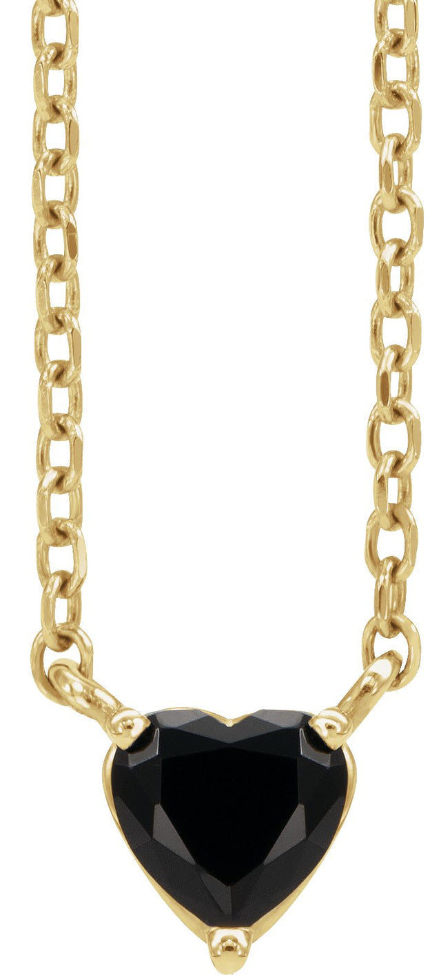 14K Gold Heart Natural Black Onyx Solitaire Necklace - Yellow Gold