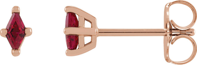 14K Gold Lab-Grown Ruby Lozenge 4-Prong Stud Earrings - Rose Gold