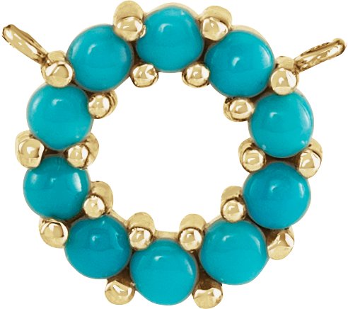 14K Gold Round Natural Turquoise Cabochon Circle Necklace - Yellow Gold