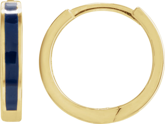 14K Gold Enamel Hoop Earrings - Yellow Gold