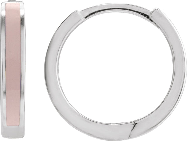 14K Gold Enamel Hoop Earrings - White Gold