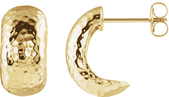 14K Gold Hammered J-Hoop Earrings