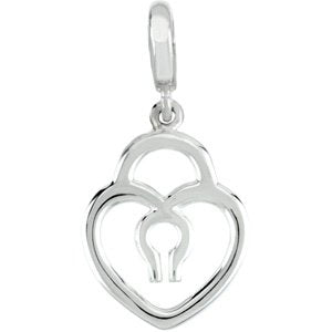 14K Gold Heart Lock Pendant - White Gold