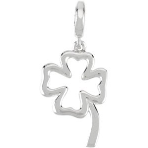 14K Gold Four-Leaf Clover Pendant – 28.7x11mm - White Gold