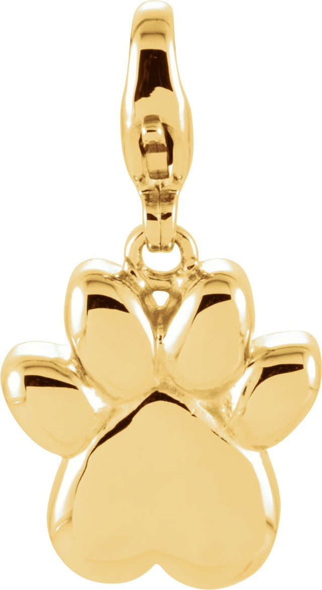 14K Gold Charming Animals Paw Print Pendant - Yellow Gold