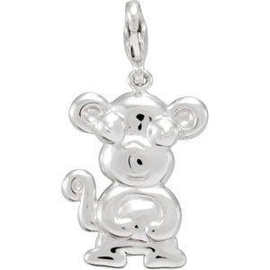 14K Gold Charming Animals Monkey Pendant - White Gold