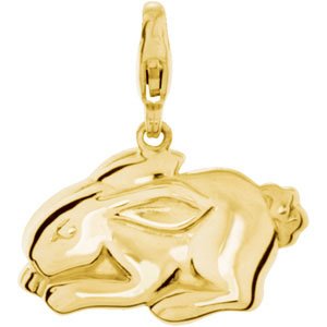 14K Gold Charming Animals Rabbit Pendant - Yellow Gold