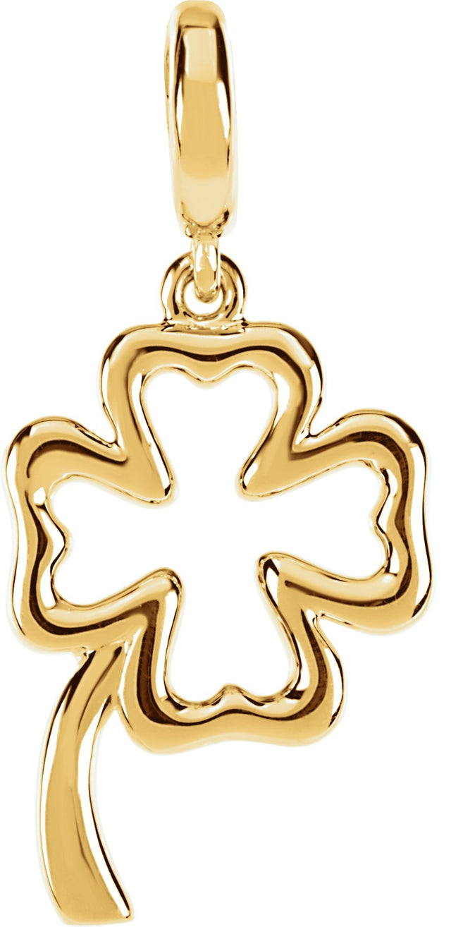 14K Gold Four-Leaf Clover Pendant – 28.7x11mm - Yellow Gold