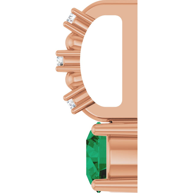 14K Gold Round Lab-Grown Emerald Accented Pendant - Rose Gold - view 9