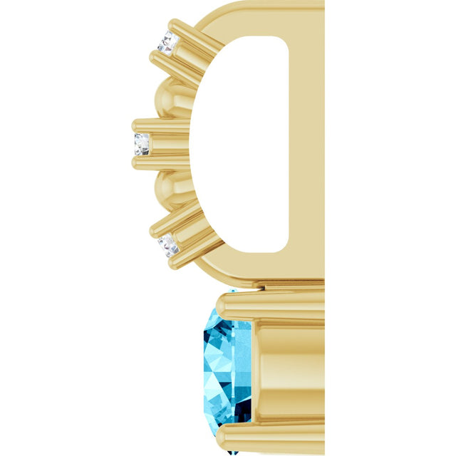 14K Gold Round Aquamarine Accented Pendant - Yellow Gold - view 9