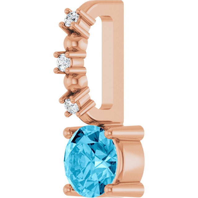 14K Gold Round Aquamarine Accented Pendant - Rose Gold - view 8