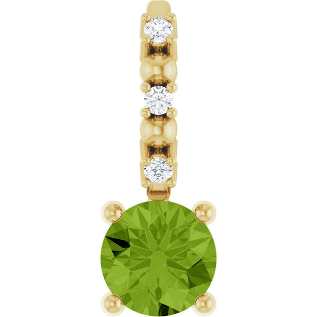 14K Gold Round Peridot Accented Pendant - Yellow Gold - view 7