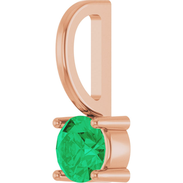 14K Gold Round Emerald Solitaire Pendant - Rose Gold - view 8
