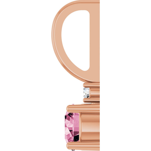 14K Gold Round Natural Pink Tourmaline Accented Pendant - Rose Gold - view 11