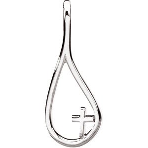 14K Gold The Tears of Christ Galilee with Cross Pendant - White Gold
