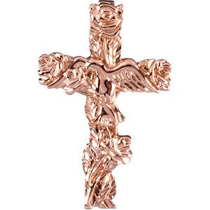 14K Gold Floral-Inspired Cross Pendant – 27x17.25mm - Rose Gold