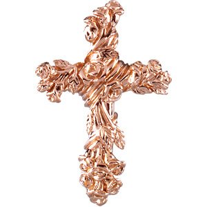 14K Gold Floral-Inspired Cross Pendant – 26.5x17.5mm - Rose Gold