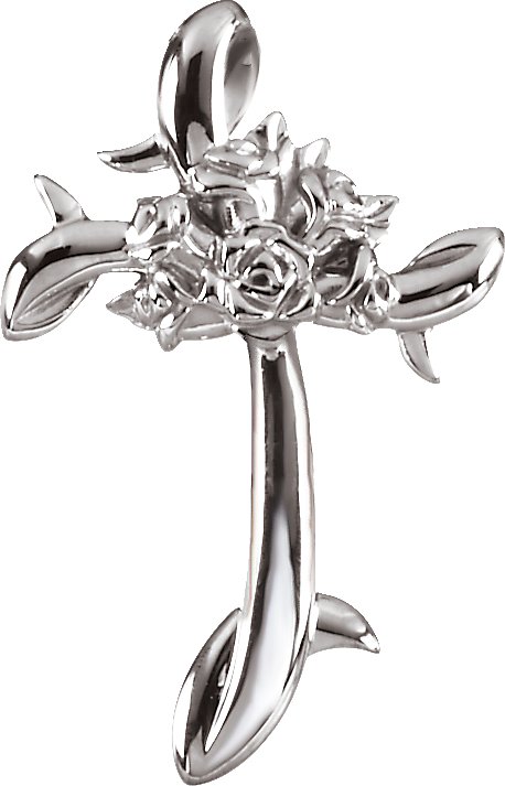 14K Gold Floral-Inspired Cross Pendant – 26.25x17mm - White Gold