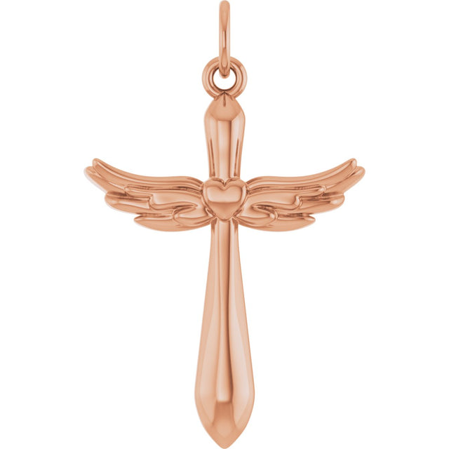 14K Gold Angel Wing Cross Necklace or Pendant - Rose Gold