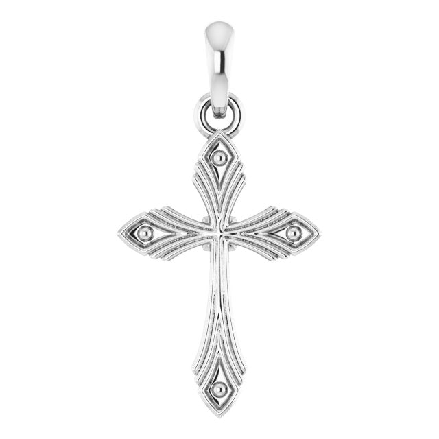 14K Gold Vintage-Inspired Cross Necklace or Pendant - White Gold