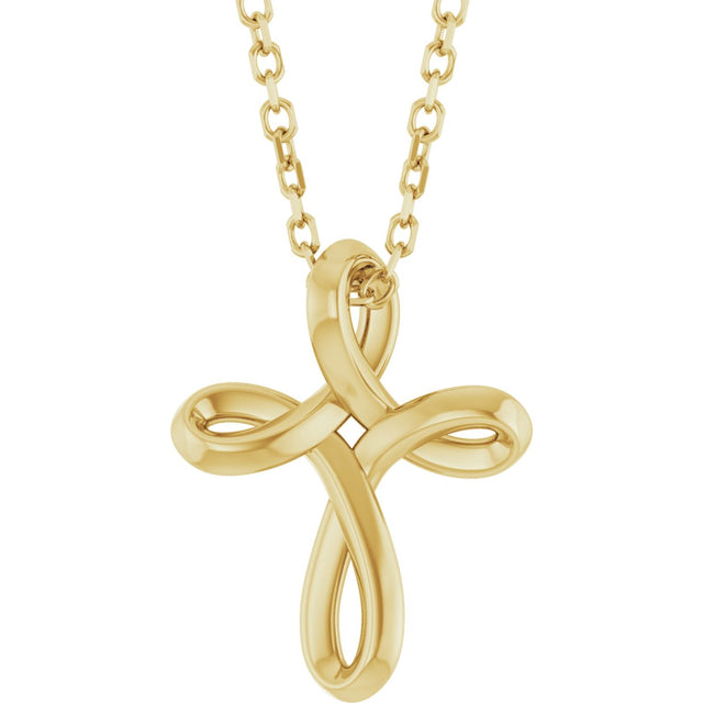 14K Gold Freeform Cross Necklace or Pendant - Yellow Gold