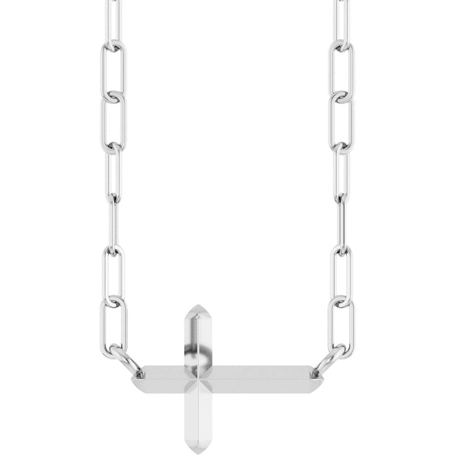 14K Gold Sideways Cross Necklace II - White Gold