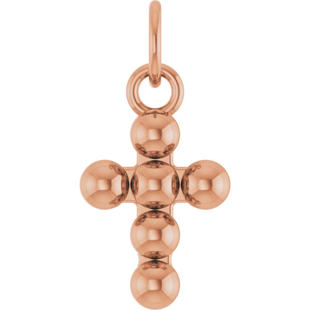 14K Gold Beaded Cross Necklace or Pendant – 12.3x6mm - Rose Gold