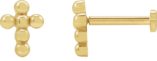 14K Gold Beaded Cross Stud Earring - Yellow Gold