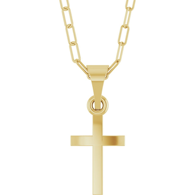 14K Gold Cross Necklace – 15.2x7.4mm - Yellow Gold