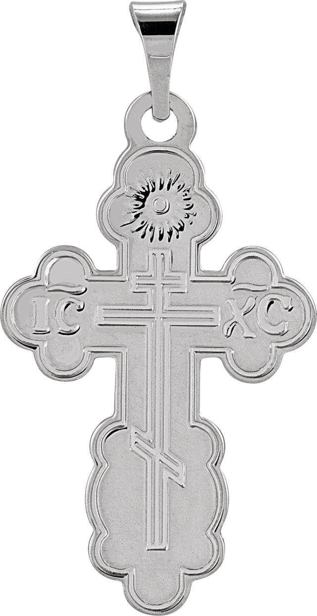 14K Gold Orthodox Cross Pendant – 12x8mm - White Gold