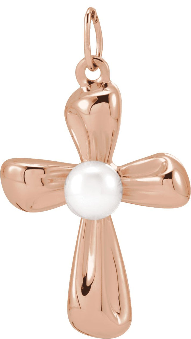 14K Gold Cultured White Freshwater Pearl Pearl Cross Necklace or Pendant II - Rose Gold