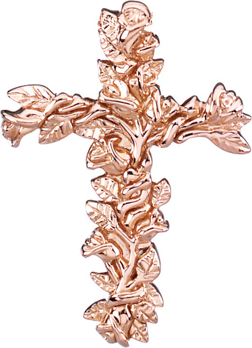 14K Gold Floral-Inspired Cross Pendant – 26.5x19.25mm - Rose Gold