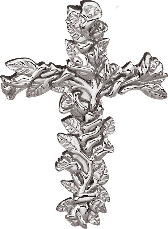 14K Gold Floral-Inspired Cross Pendant – 26.5x19.25mm - White Gold