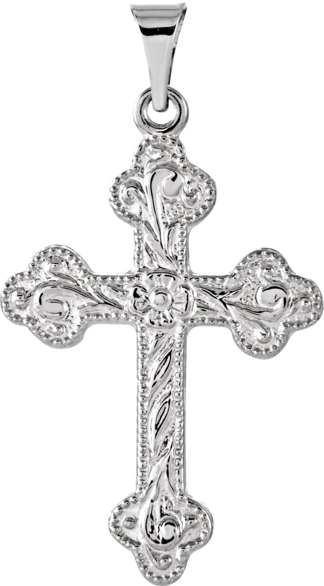 Platinum Floral-Inspired Cross Pendant – 23.5x17mm