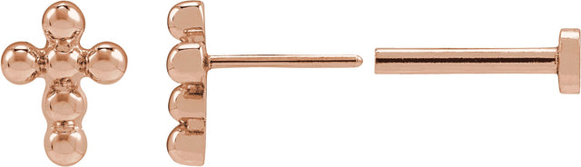 14K Gold Beaded Cross Stud Earring - Rose Gold - view 2