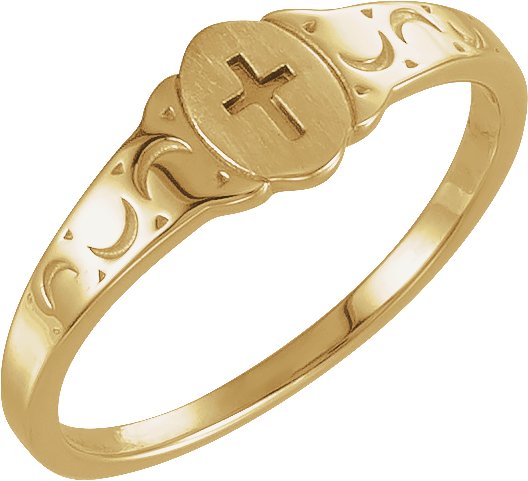 14K Gold Youth Cross Signet Ring - Yellow Gold