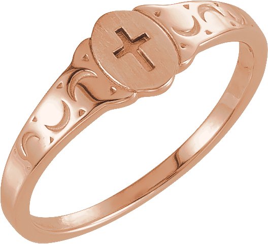14K Gold Youth Cross Signet Ring - Rose Gold